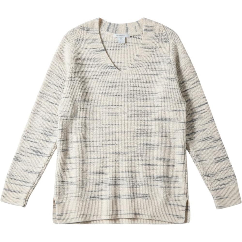 Pure Jill J. Jill Women Medium Cream Blue Space Dye Ribbed V-Neck Sweater - Picture 2 of 8